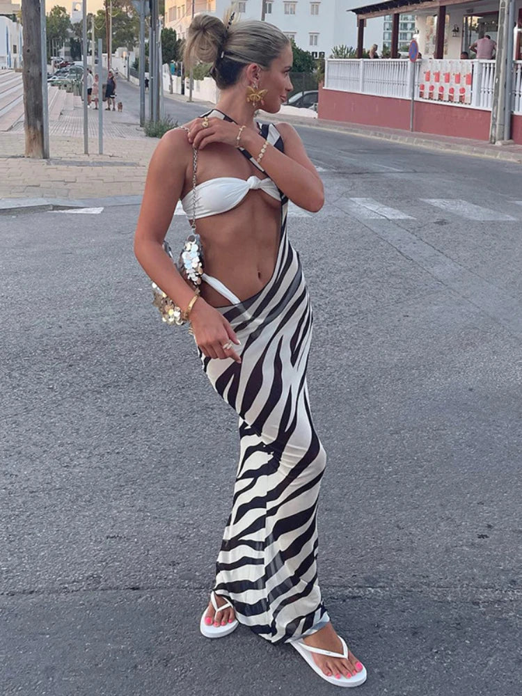 Zebra Print Long Dress Beach Style