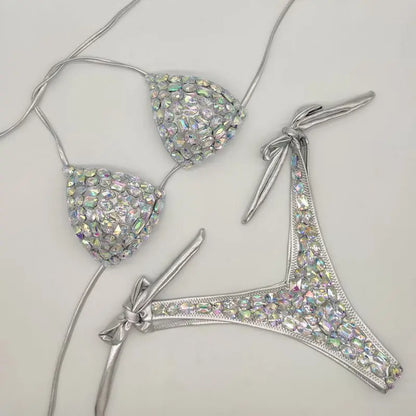 Luxuriöses, sexy Bikini-Set mit Strasssteinen, BH und Tanga