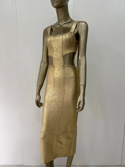 Sexy Backless Midi Gold Bronzing Dress 2023