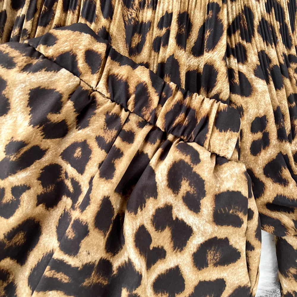 Casual Leopard Print Σετ 2 Τεμαχίων (μακρυμάνικο πουκάμισο & παντελόνι) 