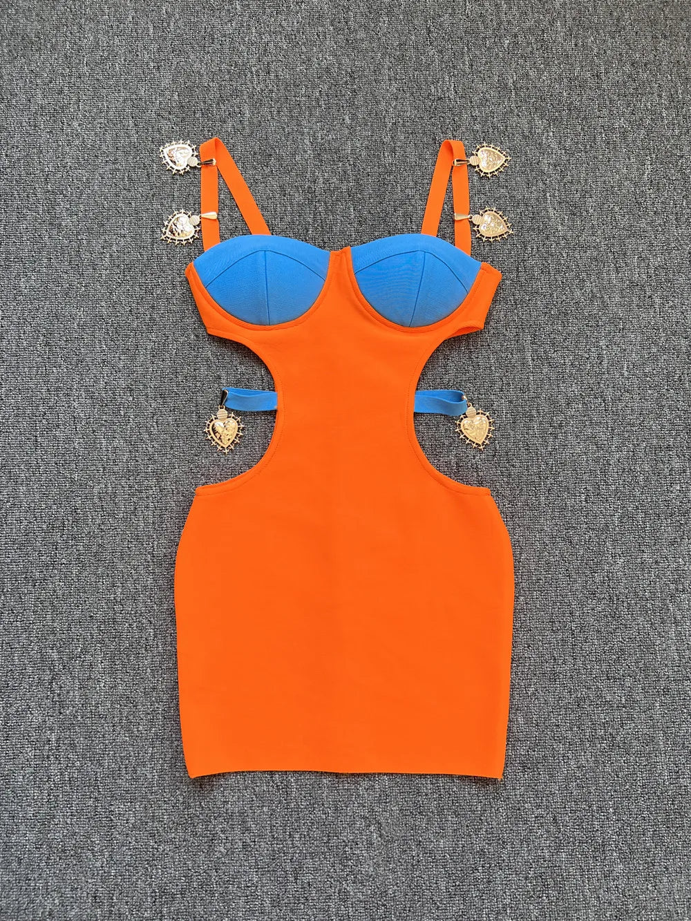 Sexy Rosa-Schwarz-Orange Abend Bandage Minikleid