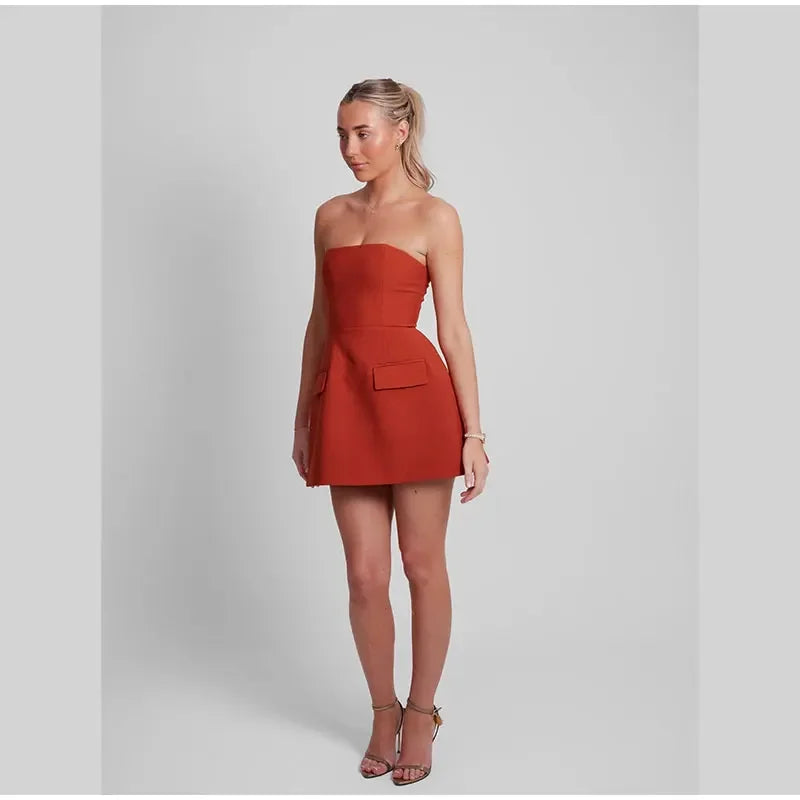 Strapless Mini Dress with Pockets