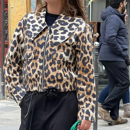 Μπουφάν Leopard Crop Μακρυμάνικο