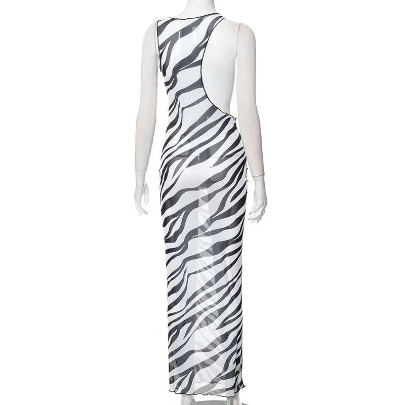 Langes Kleid im Strandstil mit Zebra-Print