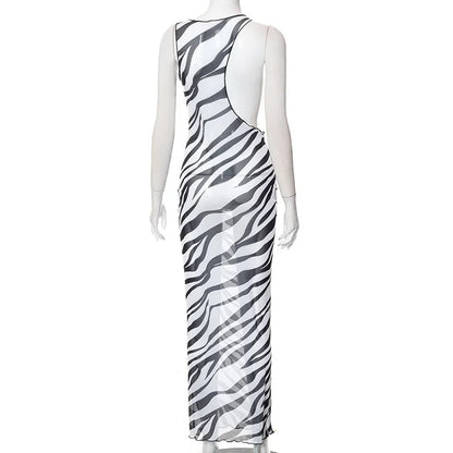 Zebra Print Long Dress Beach Style