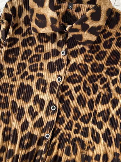 Casual Leopard Print Σετ 2 Τεμαχίων (μακρυμάνικο πουκάμισο & παντελόνι) 