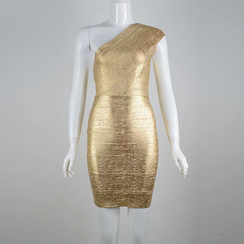 Sexy One-Shoulder-Bandage-Kleid in Gold-Silber