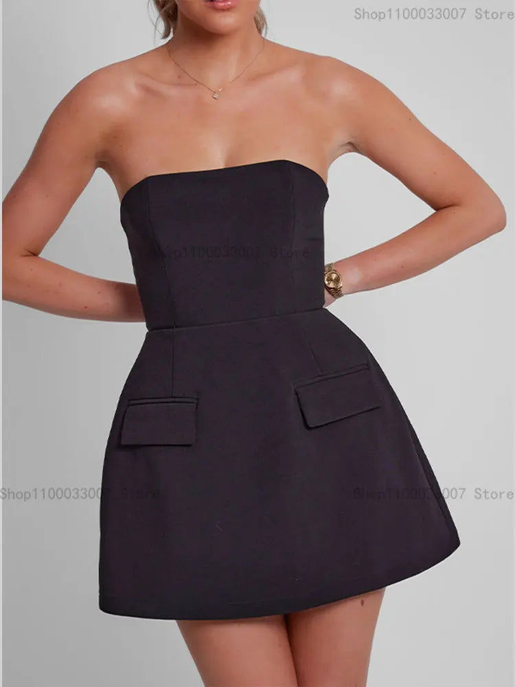 Strapless Mini Dress with Pockets