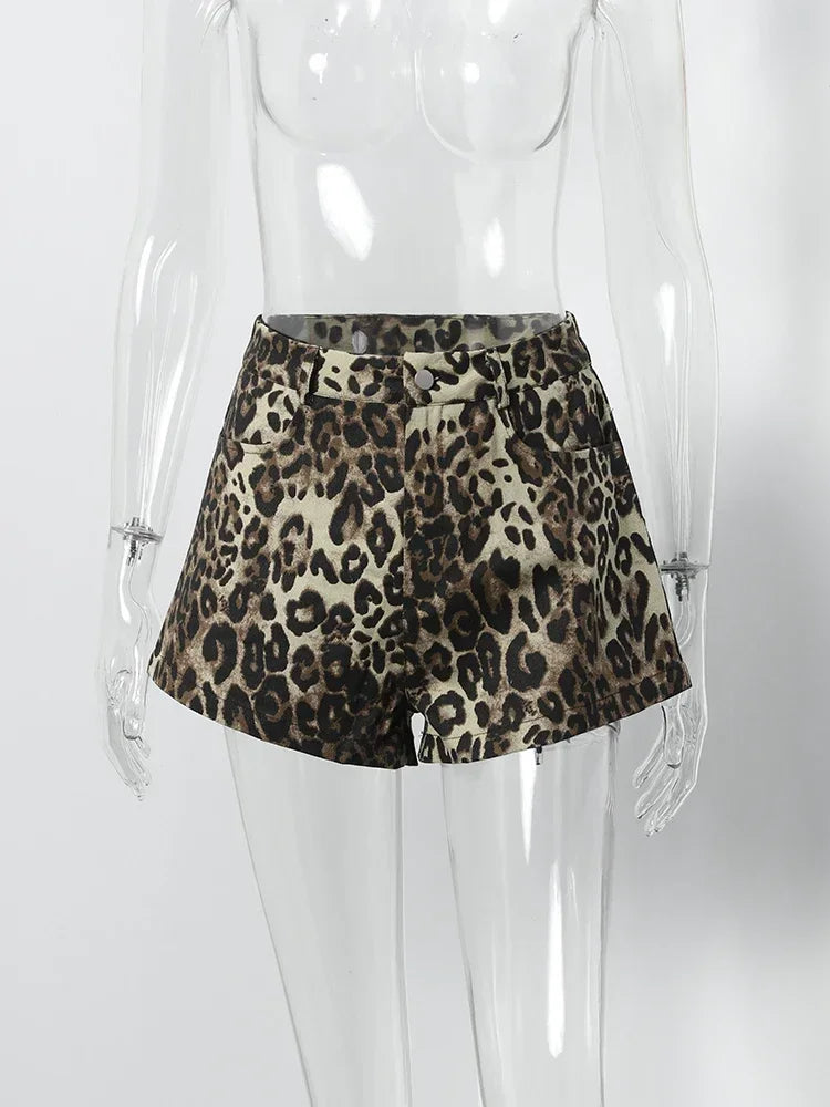 Leopard Denim Shorts