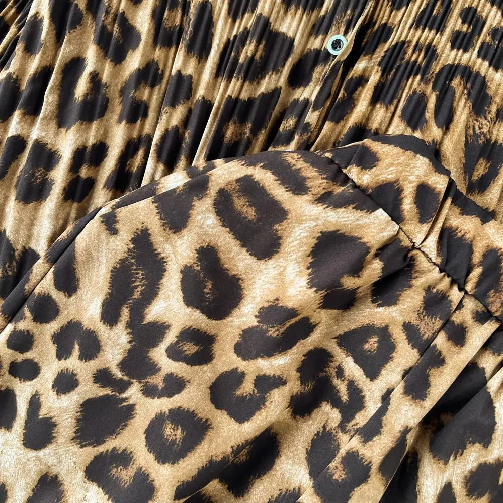 Casual Leopard Print Σετ 2 Τεμαχίων (μακρυμάνικο πουκάμισο & παντελόνι) 