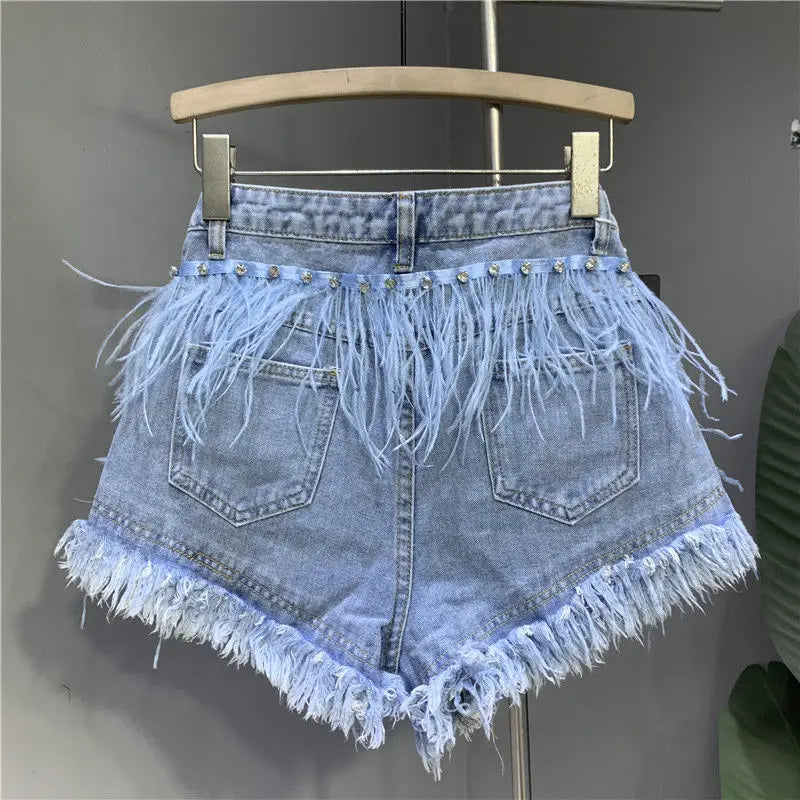 Denim Shorts Personalized Tassel Diamond