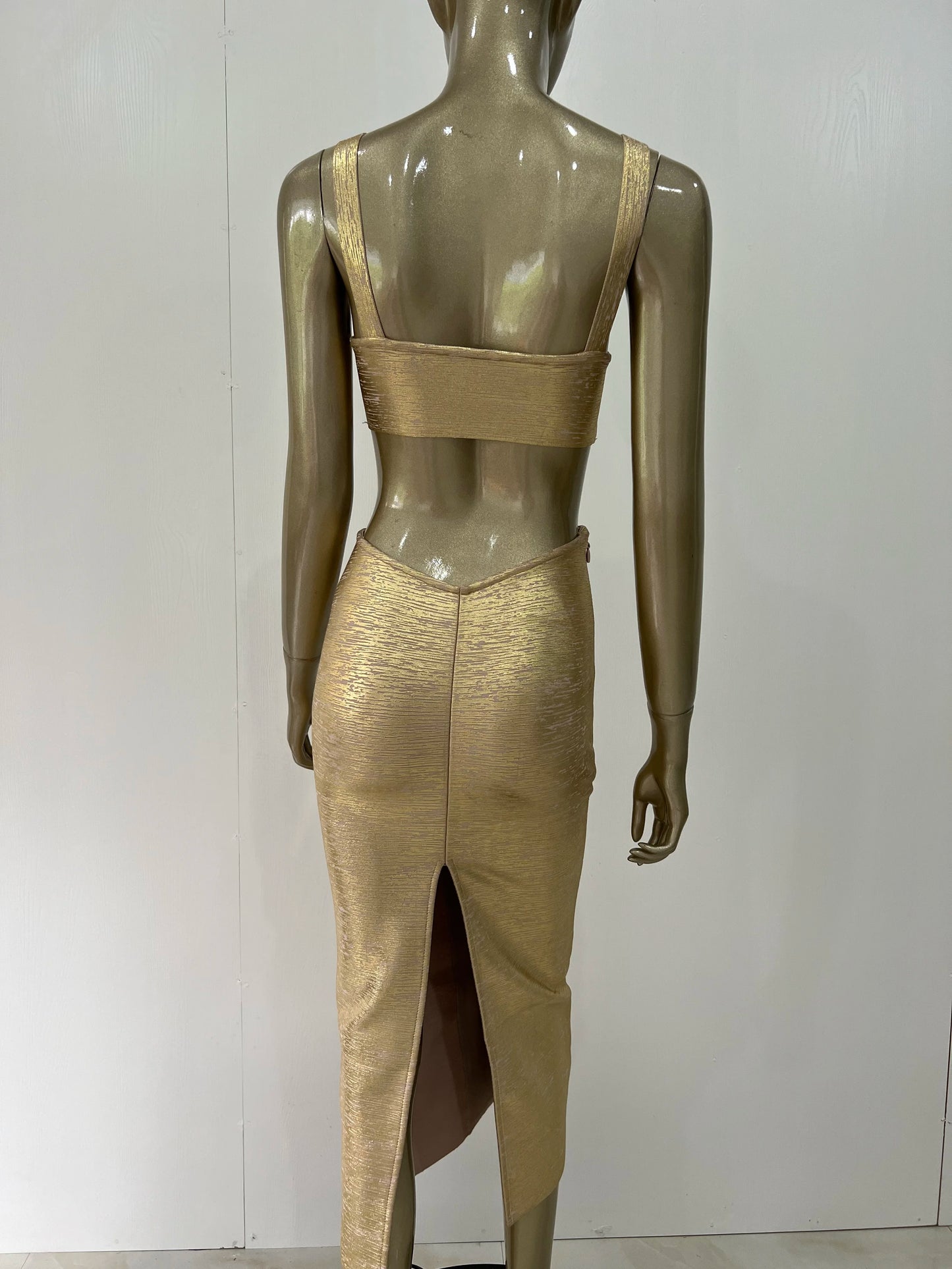 Sexy Backless Midi Gold Bronzing Dress 2023