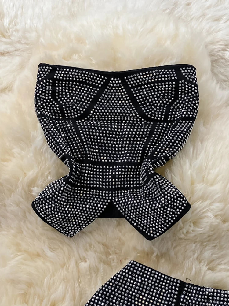 Two Piece Set Diamonds Suit (Top + High Waist Pants)