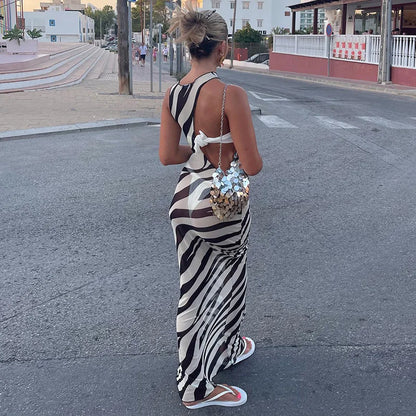 Zebra Print Long Dress Beach Style