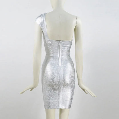 Sexy One-Shoulder-Bandage-Kleid in Gold-Silber