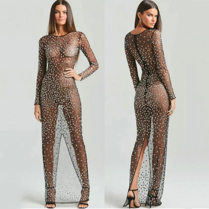 Durchsichtiges Maxikleid mit Glitzer