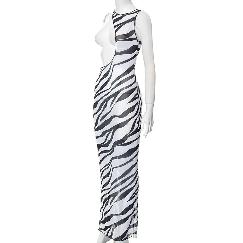 Langes Kleid im Strandstil mit Zebra-Print