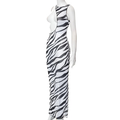 Langes Kleid im Strandstil mit Zebra-Print