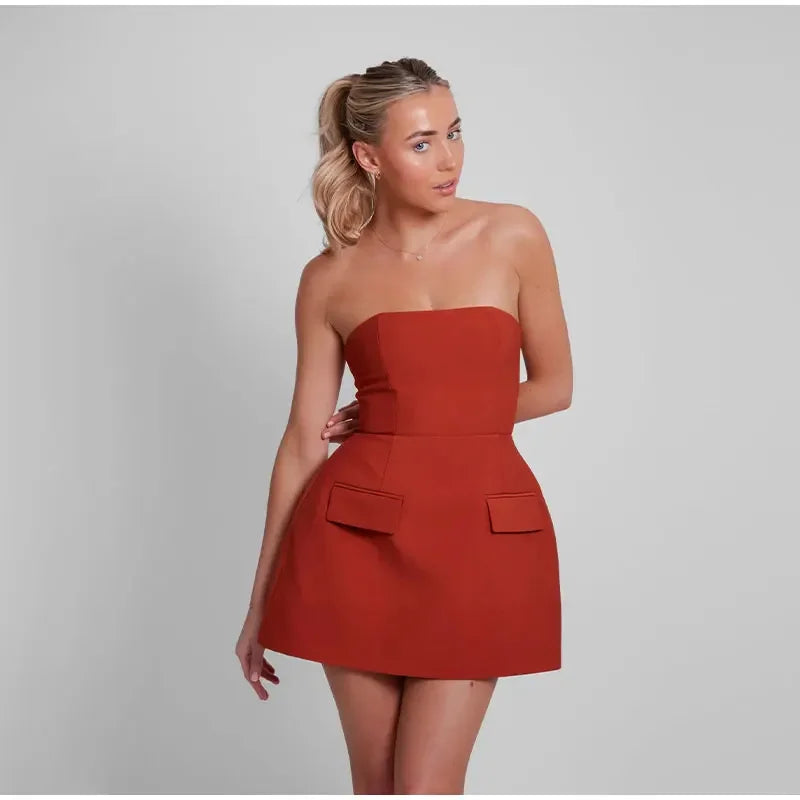 Strapless Mini Dress with Pockets