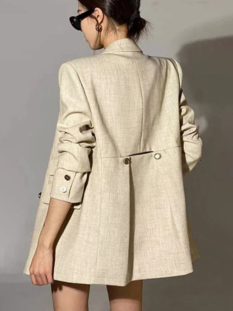 Beige dreiteilige Sets (Jacke + ärmellose, schmale Weste mit V-Ausschnitt + Shorts mit hoher Taille)