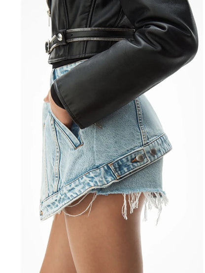 Fake Two Pieces High Waist A-Linien-Jeansshorts mit dünner Passform