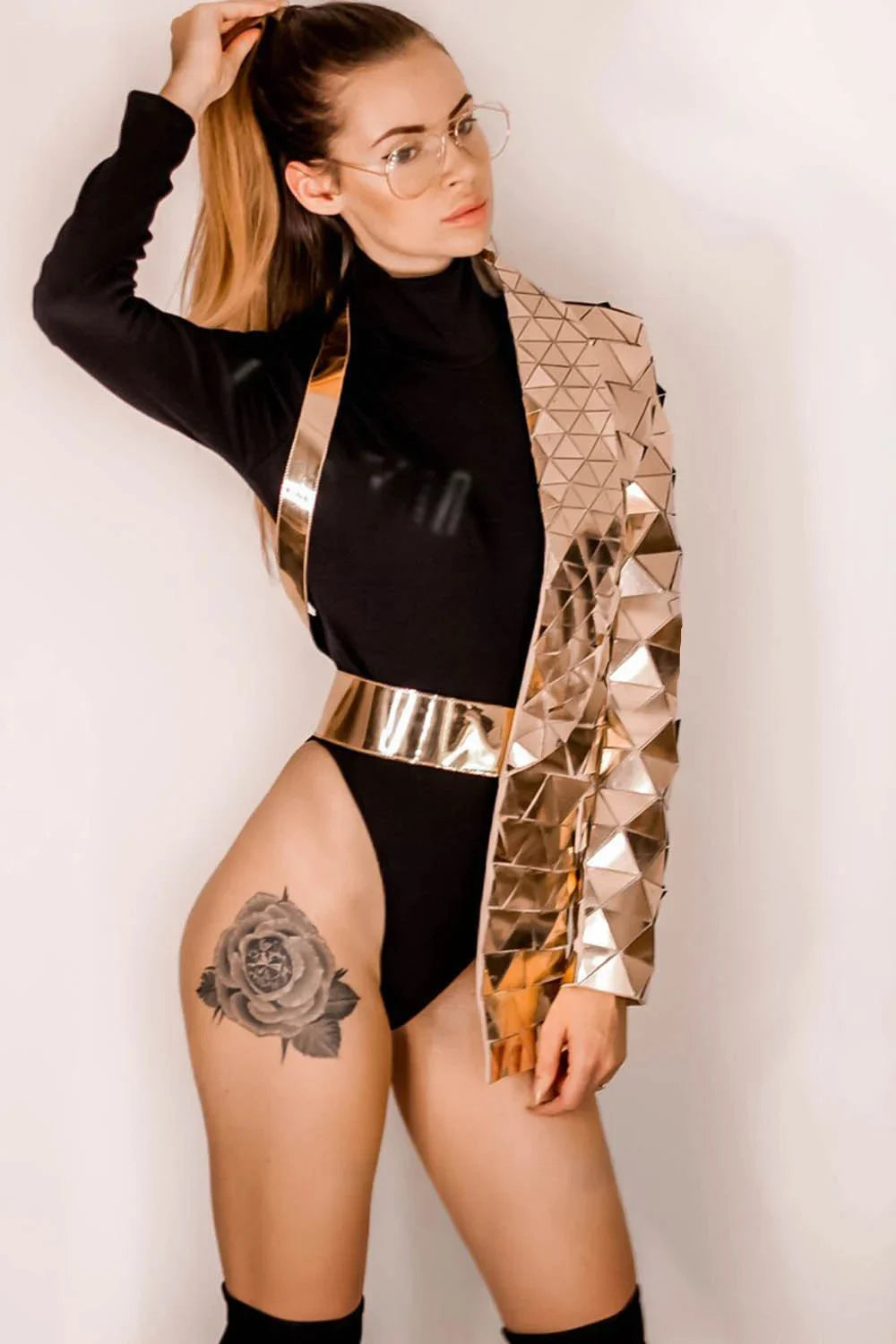 One Sleeve Geometric Sequin Jacket