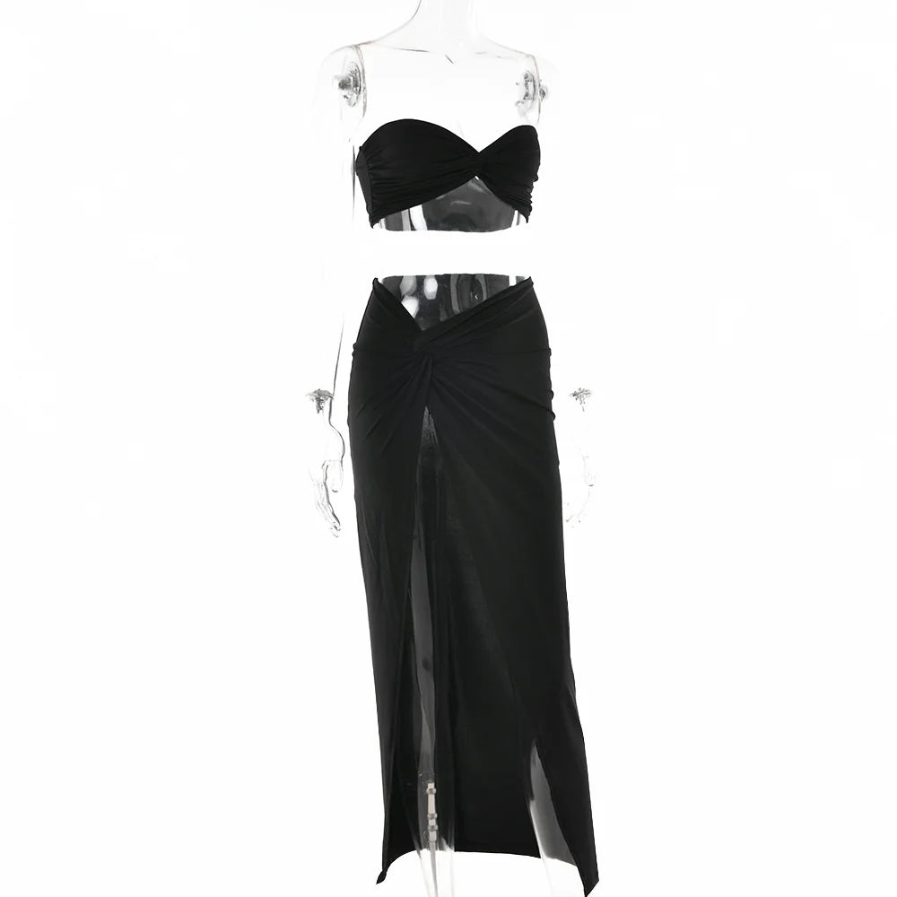 Sexy Two Piece Set (Strapless Top + Split Long Skirt)