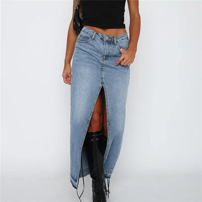 Casual High Waisted Denim Skirt