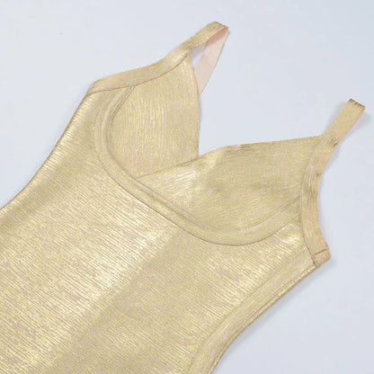 Gold Metallic Bandage Sleeveless Mini Dresses