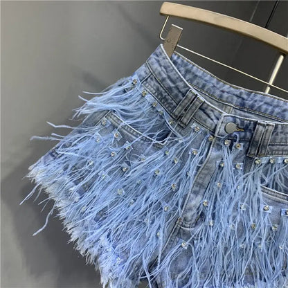 Denim Shorts Personalized Tassel Diamond