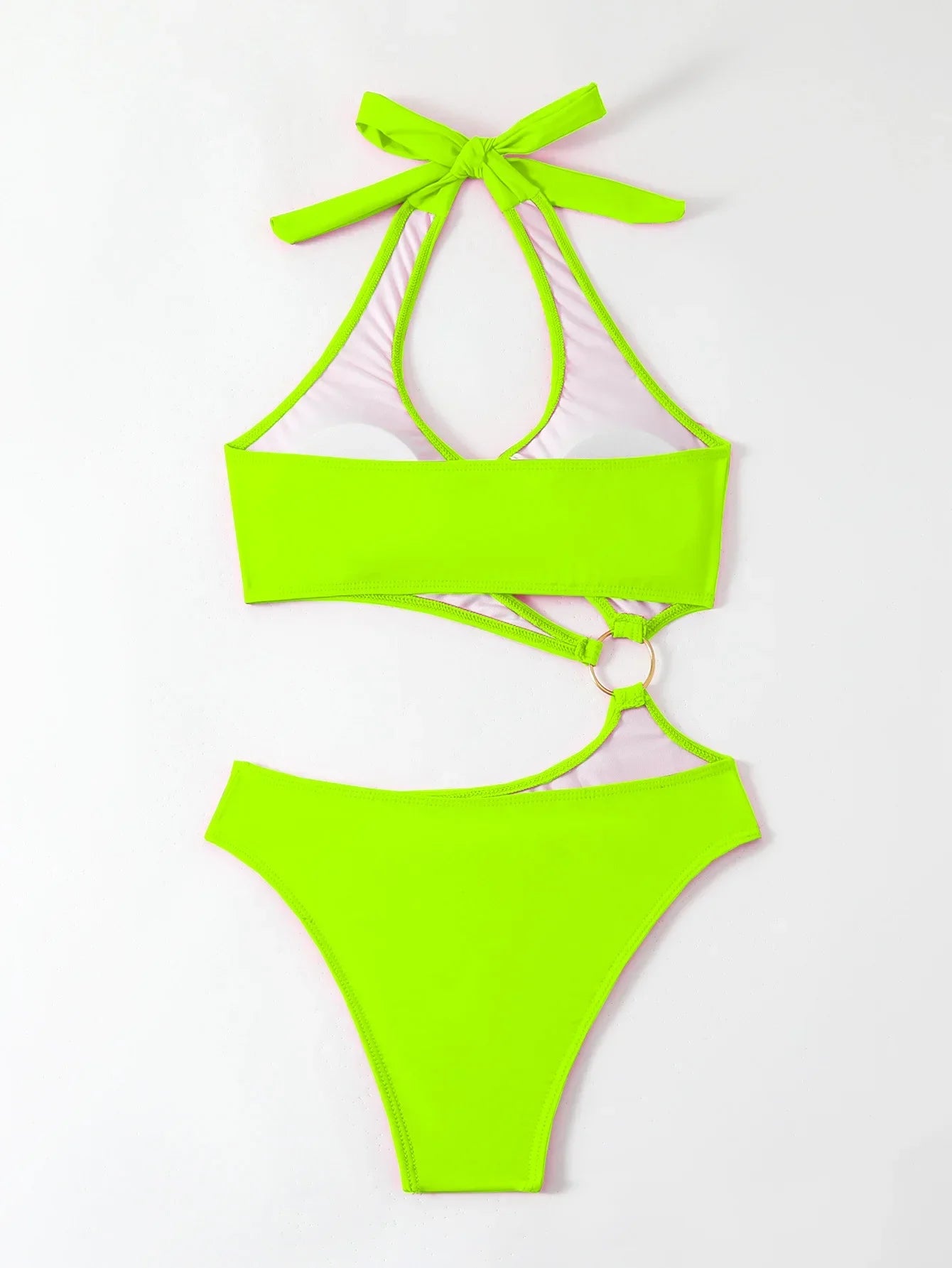 Ring Linked Monokini Halter Beach Cut Out One Piece Swimsuit