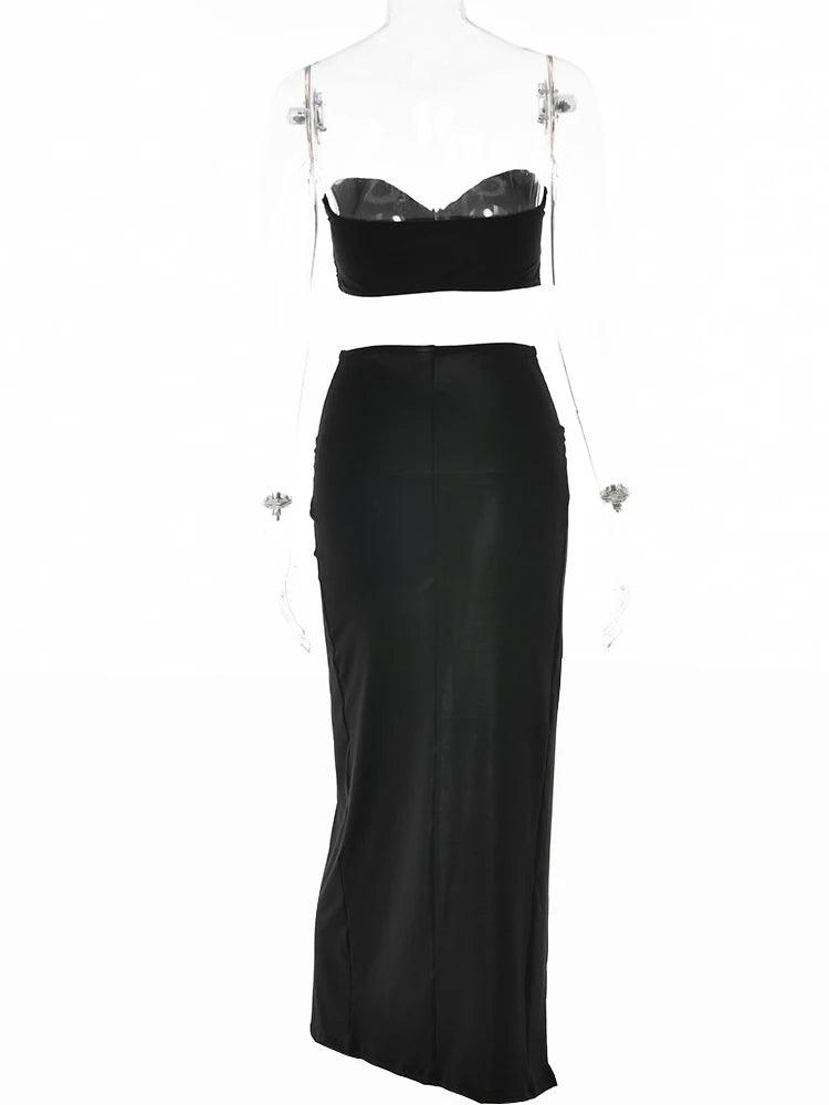 Sexy Two Piece Set (Strapless Top + Split Long Skirt)