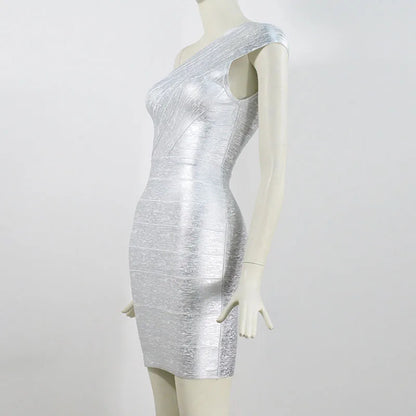 Sexy One-Shoulder-Bandage-Kleid in Gold-Silber