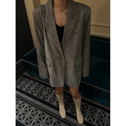 Sequined Oversize Single Button Elegant Coat