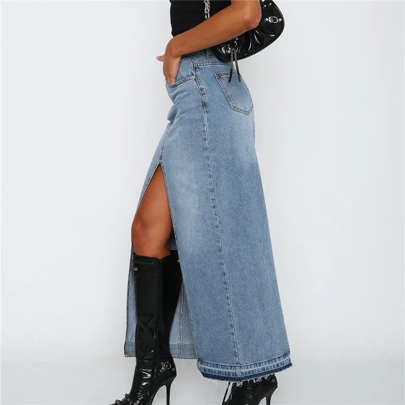 Casual High Waisted Denim Skirt