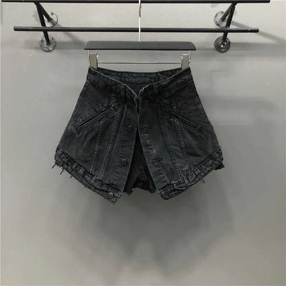 Fake Two Pieces High Waist A-Linien-Jeansshorts mit dünner Passform