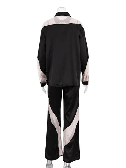 Elegant 2 pieces Set (High Waist Pants + Casual Long Sleeve Shirt)