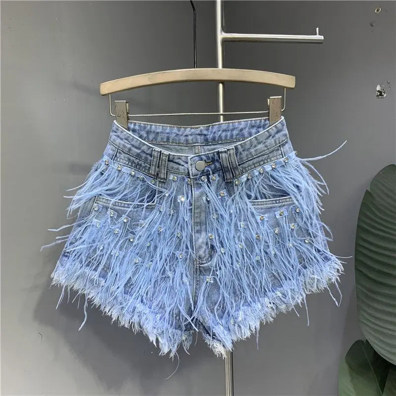 Jeansshorts mit personalisierter Quaste und Diamant