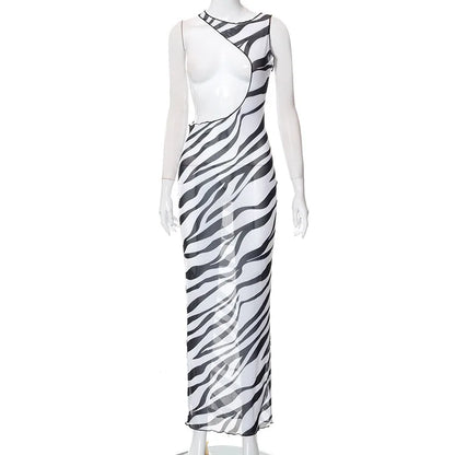 Zebra Print Long Dress Beach Style