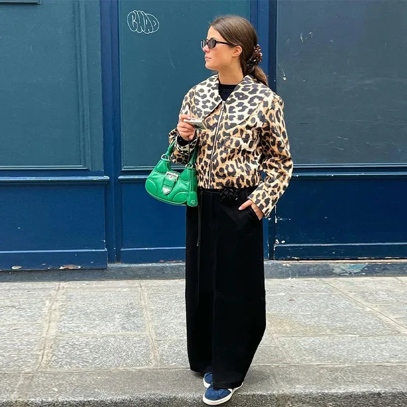 Μπουφάν Leopard Crop Μακρυμάνικο