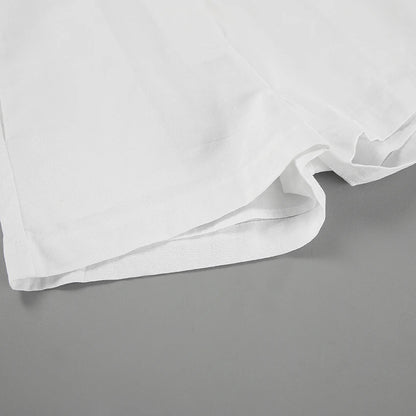 Cotton Linen Two-piece White Set (Shirt + Shorts)