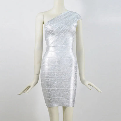 Sexy One-Shoulder-Bandage-Kleid in Gold-Silber