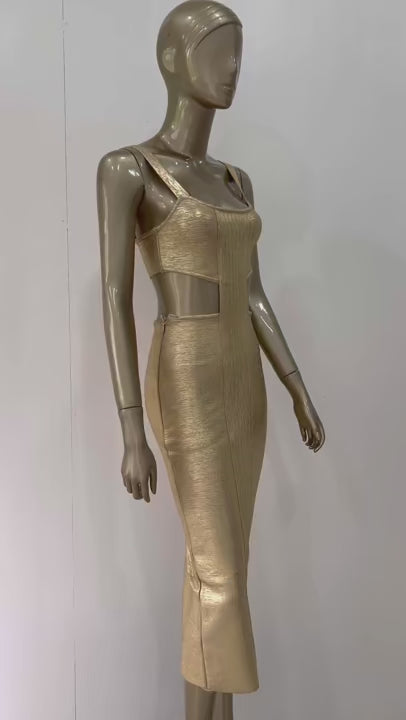 Sexy rückenfreies Midikleid in Goldbronze 2023