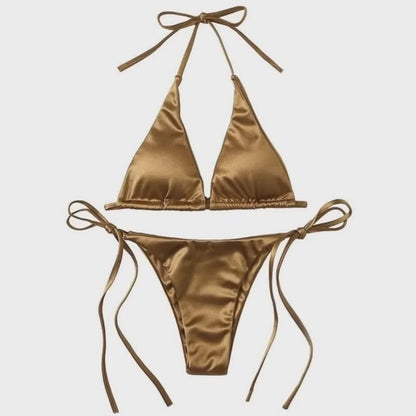 Satin Brasilianisches Bikini-Set mit niedriger Taille